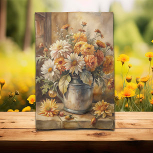 Bucket with Fall Floral Kitchen Towel