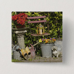 Buckets, shoes, and flowers, Zaanse Schans, 2 Inch Square Button