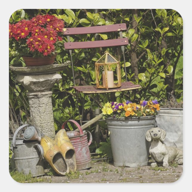 Buckets, shoes, and flowers, Zaanse Schans, Square Sticker (Front)