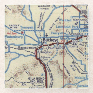 Buckeye AZ Vintage Map Glass Coaster