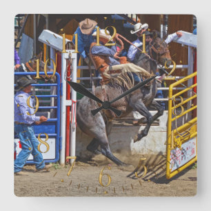 Bucking Bareback Bronco and Rodeo Cowboy Clock