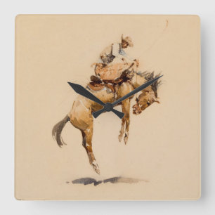 Bucking Bronco by Edward Borein Square Wall Clock