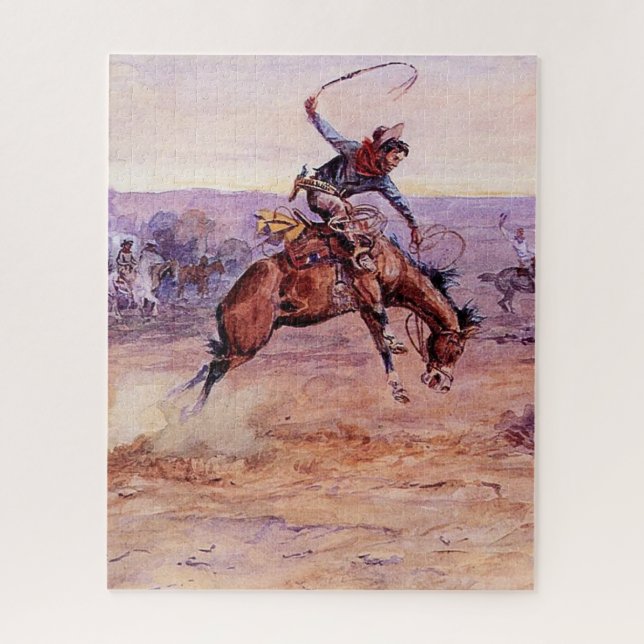 “Bucking Bronco” Cowboy Art by Charles Russell Jigsaw Puzzle (Vertical)