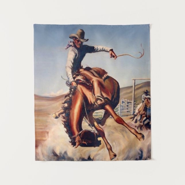 “Bucking Bronco” Western Art by Will James Tapestry (Front)