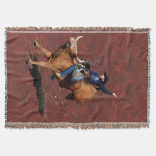Bucking Bull and Rodeo Cowboy Throw Blanket