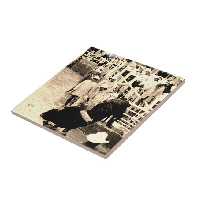 Bucking Bull Rodeo Rider Picture Tile (Side)