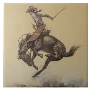 “Bucking Horse” Western Art by Will James Tile