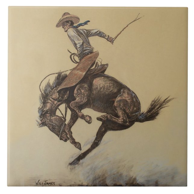 “Bucking Horse” Western Art by Will James Tile (Front)