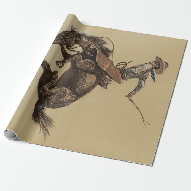 “Bucking Horse” Western Art by Will James Wrapping Paper (Unrolled)