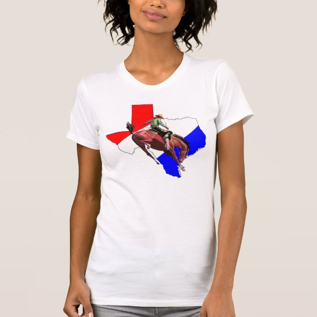 BUCKING HORSE WITH TEXAS MAP T-Shirt (Front)