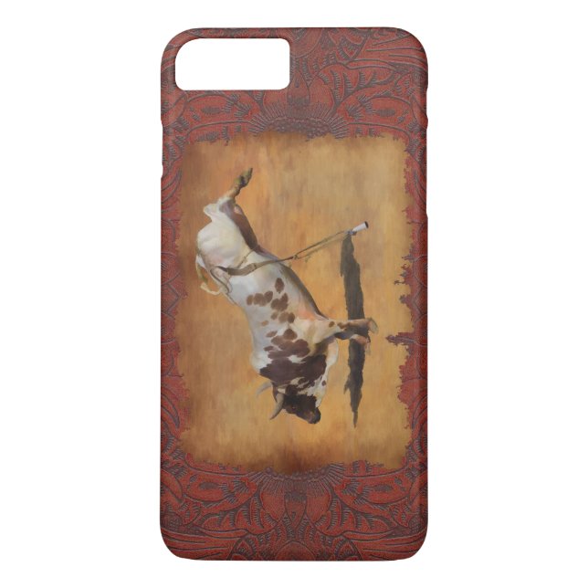 Bucking Rodeo Bull on faux Parchment Designer Gift Case-Mate iPhone Case (Back)