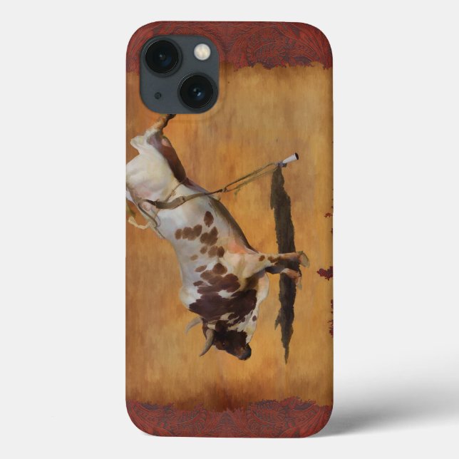 Bucking Rodeo Bull on faux Parchment Designer Gift Case-Mate iPhone Case (Back)