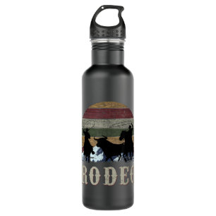 Bucking Rodeo Cowboy Team Roping Horse Riding Retr 710 Ml Water Bottle