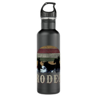 Bucking Rodeo Cowboy Team Roping Horse Riding Retr 710 Ml Water Bottle