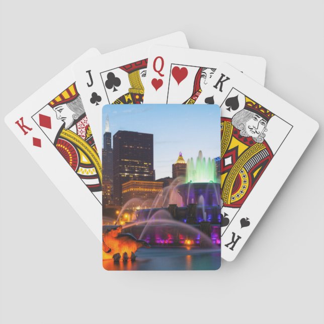Buckingham Fountain Lit At Night Playing Cards (Back)