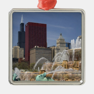 Buckingham Fountain located in Grant Park, Metal Ornament