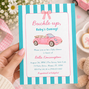 Buckle Up Babys Coming Convertible Car Baby Shower Invitation