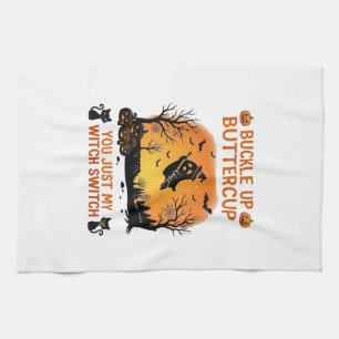 Buckle Up Buttercup Halloween Ghost Witch Hat Broo Kitchen Towel