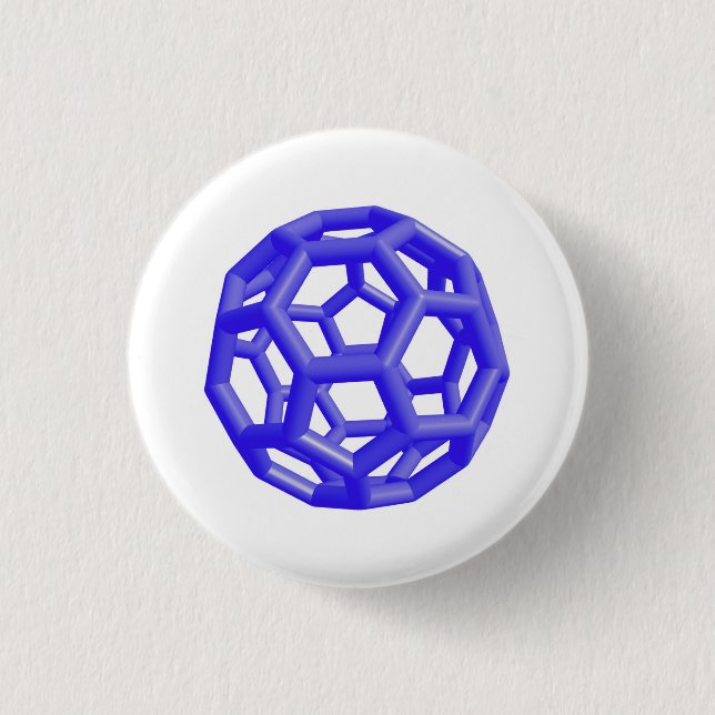 Buckminsterfullerene Molecule (Blue) 1 Inch Round Button (Front)