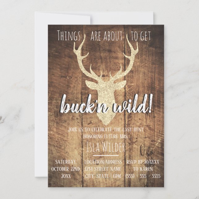 Buck'n Wild Last Hunt Rustic Bachelorette Party Invitation (Front)