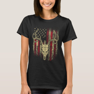 Bucks Antlers And Skull On An American Flag Deer H T-Shirt