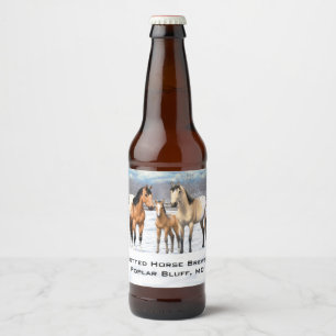 Buckskin Appaloosa Horses In Snow Beer Bottle Label