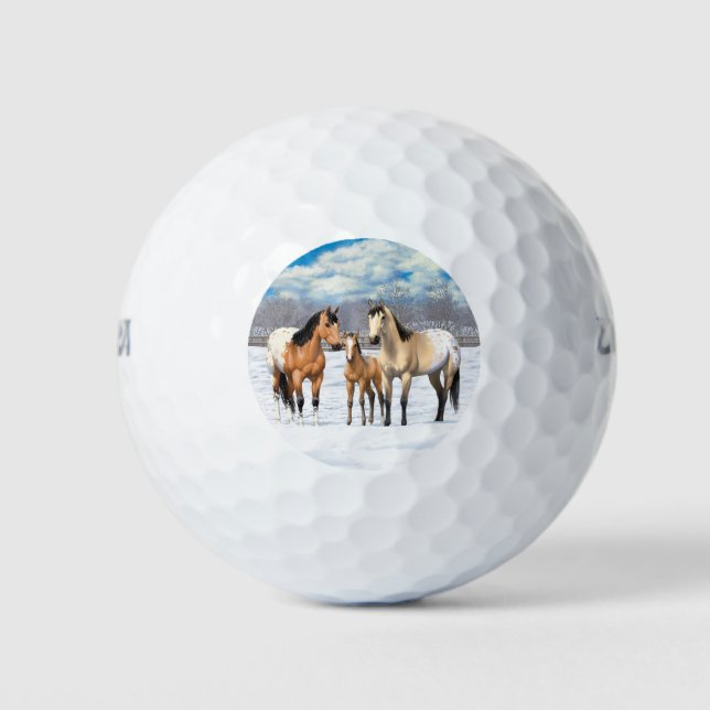 Buckskin Appaloosa Horses In Snow Golf Balls (Front)