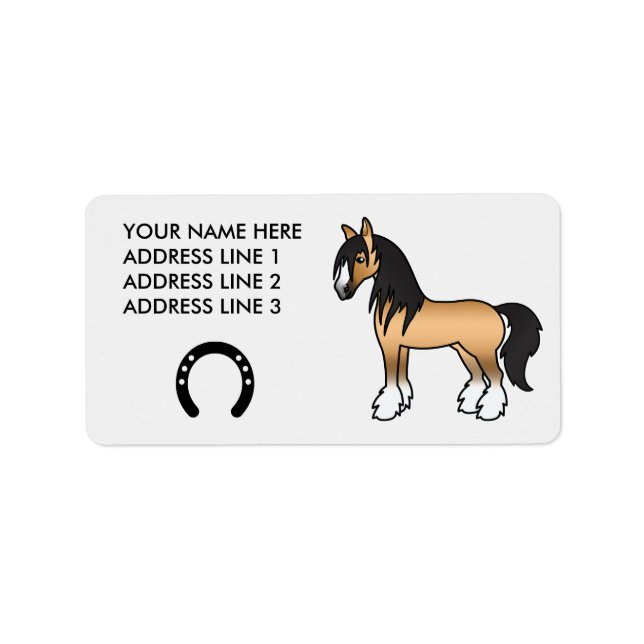 Buckskin Cartoon Gypsy Vanner Shire Horse Label (Front)