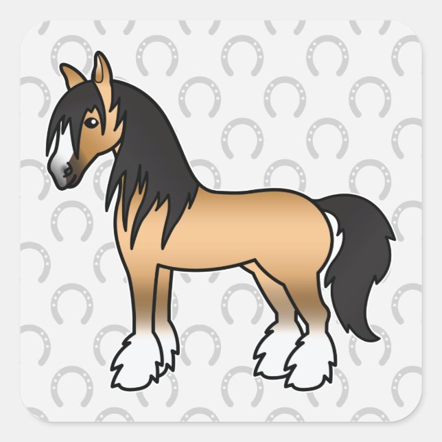 Buckskin Cartoon Gypsy Vanner Shire Horse Square Sticker (Front)