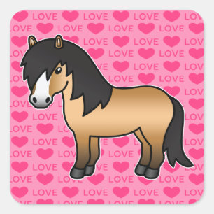 Buckskin Cartoon Shetland Pony Square Sticker