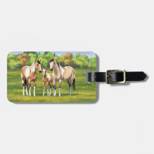 Buckskin Dun Pinto Paint Horses In Summer Pasture Luggage Tag