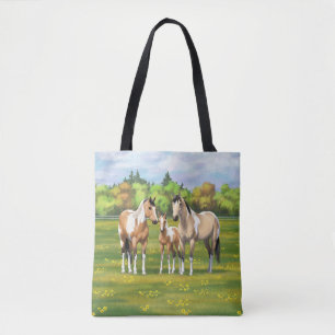 Buckskin Dun Pinto Paint Horses In Summer Pasture Tote Bag