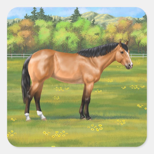 Buckskin Dun Quarter Horse Square Sticker (Front)