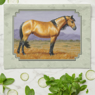 Buckskin Horse Mustang Stallion Sage Green Kitchen Towel