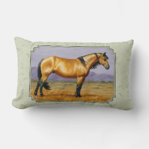 Buckskin Horse Mustang Stallion Sage Green Lumbar Pillow