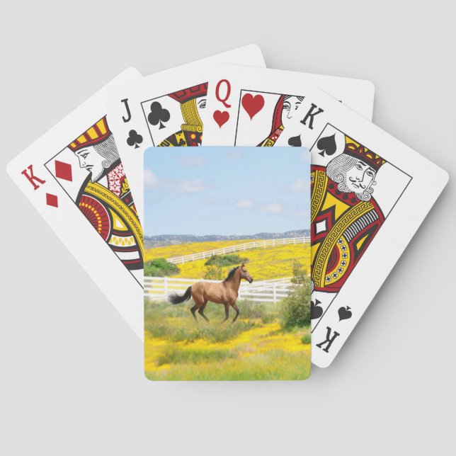 Buckskin Horse Running in Field Playing Cards (Back)