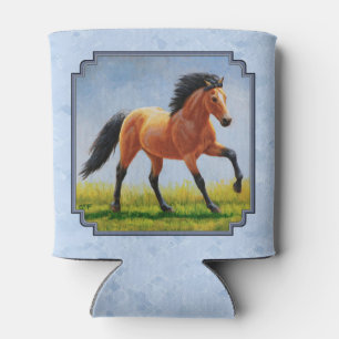 Buckskin Horse Running Light Blue Can Cooler