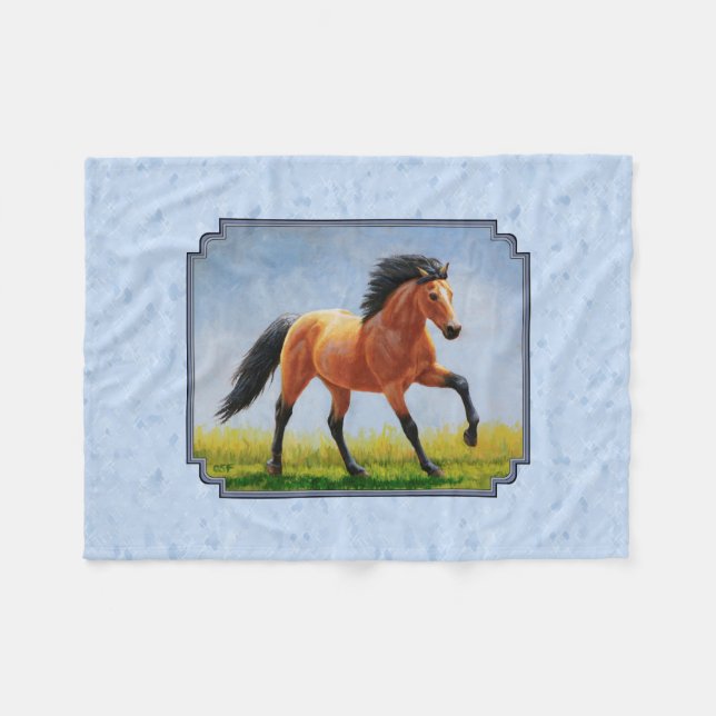 Buckskin Horse Running Light Blue Fleece Blanket (Front (Horizontal))