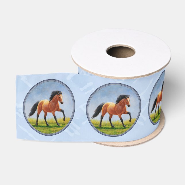 Buckskin Horse Running Light Blue Grosgrain Ribbon (Spool)
