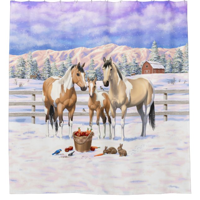 Buckskin Paint Horses In Snow (Front)