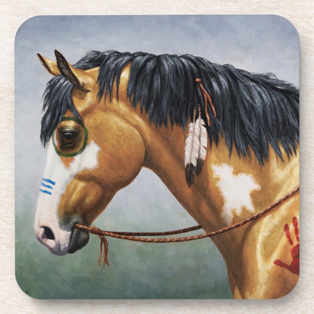 Buckskin Pinto Native American War Horse Coaster (Front)