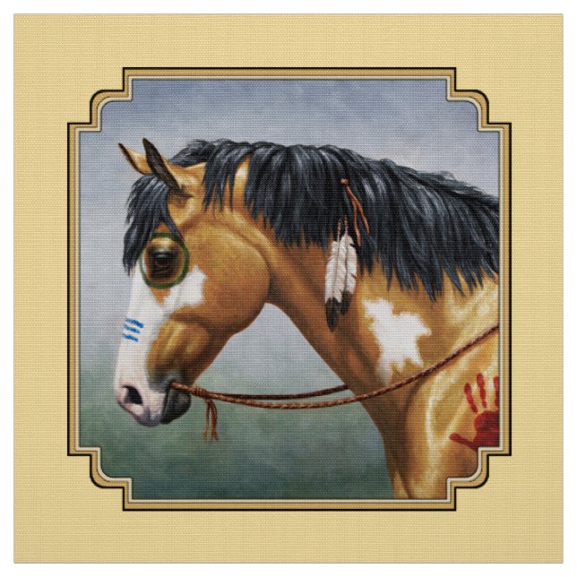Buckskin Pinto Native American War Horse Fabric (Swatch)
