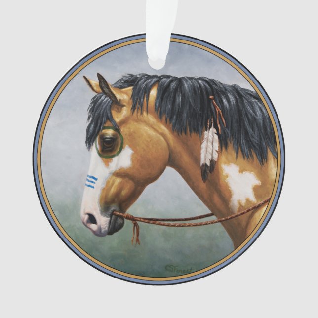 Buckskin Pinto Native American War Horse Ornament (Front)