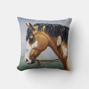 Buckskin Pinto Native American War Horse Throw Pillow