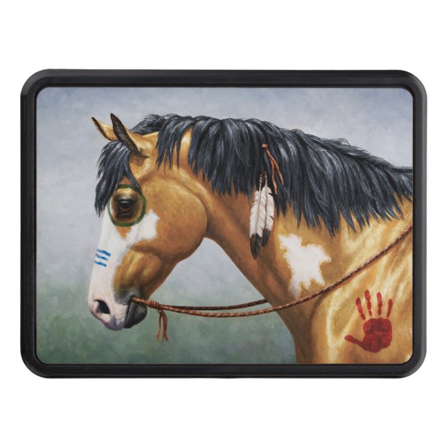 Buckskin Pinto Native American War Horse Trailer Hitch Cover (Front)
