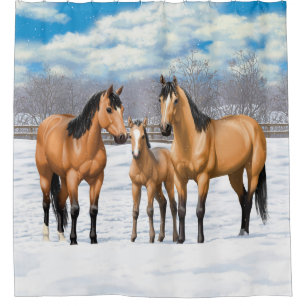 Buckskin Quarter Horses In Snow