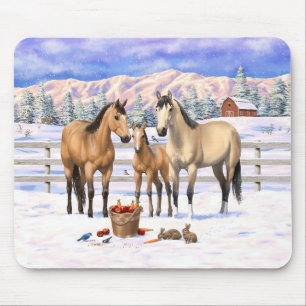 Buckskin Quarter Horses In Snow Mouse Pad