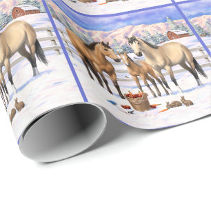 Buckskin Quarter Horses In Snow Wrapping Paper