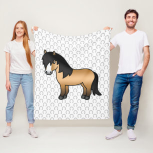 Buckskin Shetland Pony Cute Cartoon Illustration Fleece Blanket