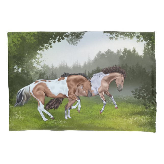 Buckskin Tobiano Paint Horses Pillowcase (Front)